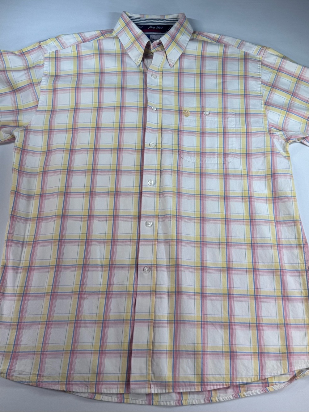 WRANGLER George Strait Men’s Western SS Shirt, White/Yellow/Pink/Blue, Plaid, XL